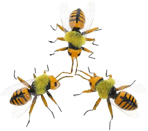 BCOATH 3Pcs Mini Bee Figuren Lebensechte Eigenschaften Garten Outdoor Solar Statuen für Jungen und Mädchen