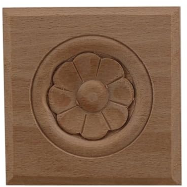 XBHGSY Holz Ornament Applique 2 Stück Aufkleber Quadratisch Massiv Rund Tür Herz Blume Möbeldekoration Zubehör Geschnitzte Wände Holzapplikation Onlay C 10 Cm X 10 Cm