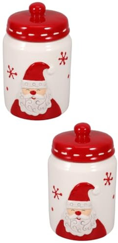 Cabilock 2 Pz Vaso Di Porcellana Barattolo Di Condimenti Di Babbo Natale Lattina Di Tè Barattolo Per Le Vacanze Barattolo Da Cucina Con Coperchio Barattolo Di Ceramica Rosso