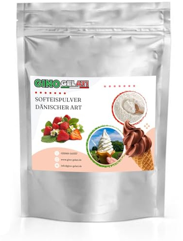 Gino Gelati Dänisches Softeis Pulver, fruchtiger Geschmack, verschiedene Geschmacksvarianten, schnell und einfach Zubereitet, Made in Germany, Eis selber machen (333 g, Erdbeere)