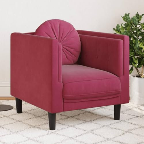 Willood Sofasessel mit Kissen Weinrot Samt, Polstersessel Relaxsessel Sofa für Wohnzimmer, Loungesessel Fernsehsessel Polstersofa, Modern