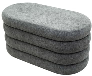 Rebecca Mobili Pouf Lungo Contenitore, Cassapanca Pouf, Grigio, Tessuto Poliestere MDF, Imbottito, Ovale, con Coperchio - Misure HxLxP: 38 x 76 x 38 cm - Art. RE7057
