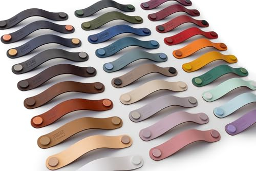 Pipes at Home Ledergriffe in 30 Farben für alle Möbel, handgemachte Möbelgriffe aus Leder, maßgeschneiderte Schrankgriffe Kinderzimmer, Moderne Schubladengriffe, Pflegeleicht (128mm - Standard)
