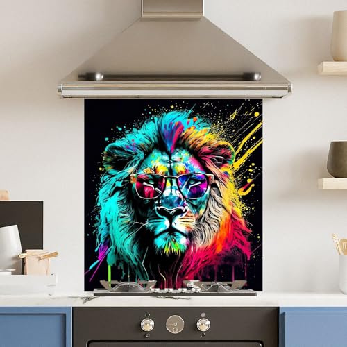 Toughened 6mm Glass Kitchen Splashback 60 x 65cm Rainbow Lion Glasses - Polished Heat Resistant Back Splash for Cookers Hob