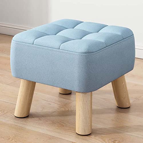 Holzstuhl, quadratisch, Leinen, gepolstert, für Schuhe im Wohnzimmer oder Schlafzimmer, kleine Größe mit 4 Beinen, 30 x 30 x 26 cm, Blau