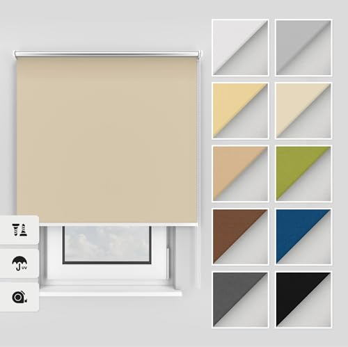 Estika Thermo rollos mit Bohren 130x220 cm Farbe: Ecru, Verdunklungsrollo Deckenmontage und Wandmontage, Thermorollo hitzeschutz, Jalousien Fenster