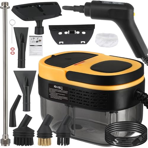 Dampfreiniger, 3-stufig verstellbarer Griff, 15s Aufheizzeit, 1,69 Quarts Tank, tragbarer Dampfreiniger für die Reinigung mit 10 Stück Zubehör, Dampfreiniger für Zuhause für Boden, Couch Yellow