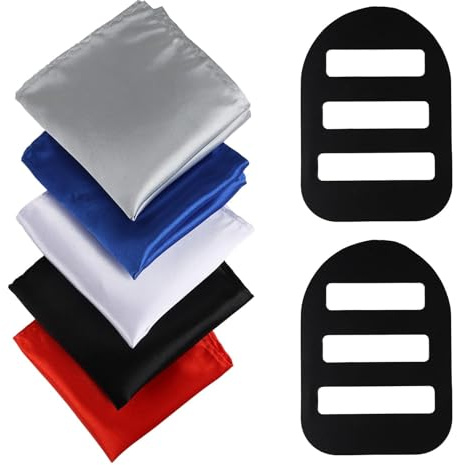 Einstecktuch Herren, 5 Stück Stofftaschentücher Polyester mit 2 Stück Einsteckclips Ideal für Anzug Accessoires, Einstecktuch Weiss Blau Rot Business Hochzeit Abendveranstaltungen