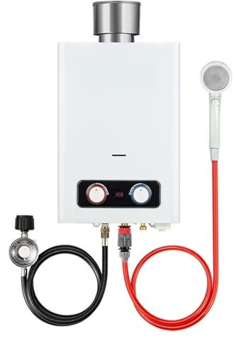 QZCX Chauffe Eau Electrique, Chauffe-Eau Portatif sans Réservoir, Chauffe-Eau Extérieur Propane 1,58 avec Capuchon De Pluie S/S,pour Cuisine, Salle de Bain, Lavage