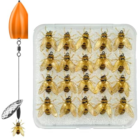 Appât de Pêche à la Mouche pour Truite - 20X Leurres Simulés en Forme d'abeille avec Étui,Appâts Réalistes pour Eau Douce Et Salée Adaptés Rivières Lacs Et Mer