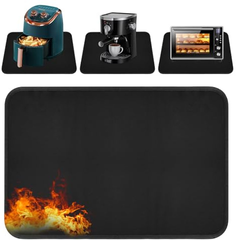 Hitzebeständige Unterlage 60 x 80 cm, Anti-rutsch Hitzeschutzmatte | Feuerfeste Unterlage Kaffeemaschine, Hitzebeständige Matte für Luftfritteuse, Mikrowelle, Küchenarbeitsplatten (Schwarz)