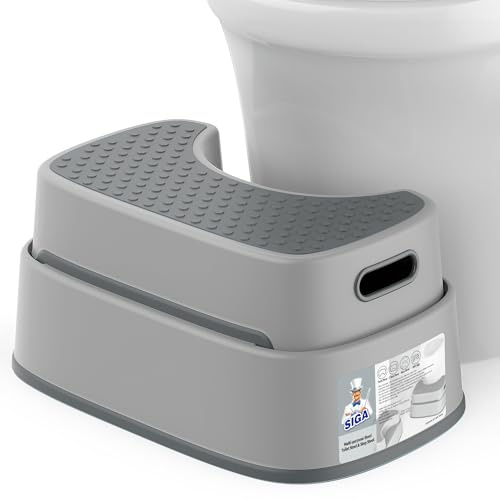 MR.SIGA Toilettenhocker für Erwachsene, strapazierfähiger Badezimmerhocker, rutschfeste Toilettenstufe für das Badezimmer, Trittleiter für Kleinkinder, hellgrau & dunkelgrau