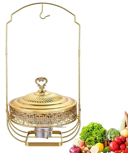 Gold Chafing Dish Buffet Set, Gold Hanging Lid Dining Stove, Buffet Server and Warmer Set, Stainless Steel Catering Food Heater, Hot Pot Buffet Set, Cold Dish Server Set(8L)
