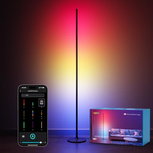 Lepro OE1 AI Piantana Lampada da Terra,Smart Lampade da Terra RGBIC Funziona con Alexa,Design Minimalista per Soggiorno,Camera da Letto,Natale Decorazioni,Progettista Illuminazione AI Personalizzato