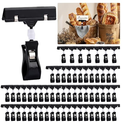CYEER 60er Set Preisschilder Halter mit Klammer (10x8 cm), 360° Drehbarer Preisschild Aufsteller Schwarz, Robuster Etikettenhalter Clip für Supermarkt, Bäckerei, Gastronomie & Einzelhandel