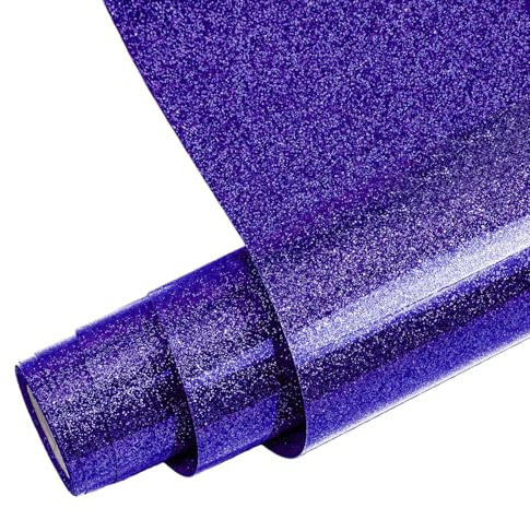 FORBELL Glitter plotterfolie textil, 30,5 cm x 1,5 m överföringsfolie textil för gör-det-själv-t-shirts, kläder och textilier (glitter lila)