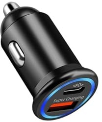 Car Cigarette Lighter Charger Metal Body with Ambient Light 85W PD30W/QC3.0 Super Fast Charge Dual Ports Super Fast Charging(Blackone)