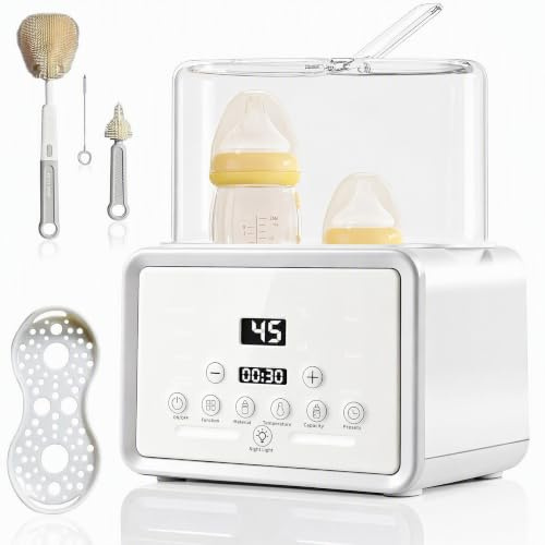 Doppel Flaschenwärmer Baby 8-in-1 sterilisator für babyflaschen mit Temperaturregelung, 48h Warmhalten | Sterilisator | Auftauen | Babykostwärmer, für Muttermilch, Flaschen & Babynahrung