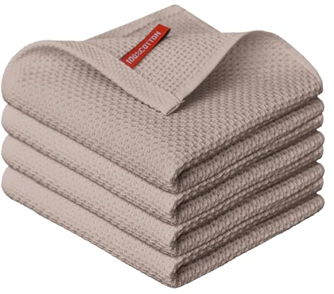 Artoid Mode Bruna 100% bomullsmjuka köksrengöringsdukar 34 x 34 cm, förpackning med 4 diskdukar handdukar, absorberande tvättbar för diskning