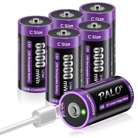 Mspalocell Pilas Baby C Recargables USB-C Lr14 Pila 1.5V 6000mWh Pilas Tipo C de Carga Rápida Litio Batería con Cable de Carga, Baja Autodescarga, con Luz Carga,1500+ Ciclos, 6 Piezas Battery