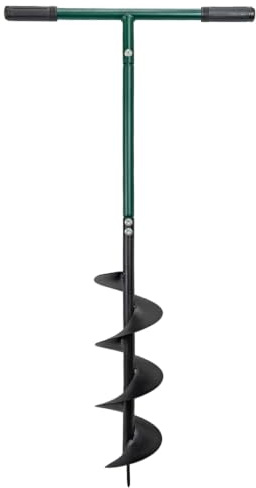 Woodside Manual Post Hole Digger Fence Post Auger Drill | Heavy Duty Steel Earth Auger with Rubber Grip Handles | 15cm Spiral Blade | Manual Ground Drill for Fence Posts, Trees, Decking & Gardening