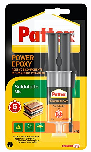 Pattex Power 'SALDATUTTO Mix' 2 K, transparent, von schnell aushärtend. Ideal für die schwierigen Schweißen von Materialien wie Glas, Porzellan, Keramik, Metalle, Holz und meisten der Kunststoffe.