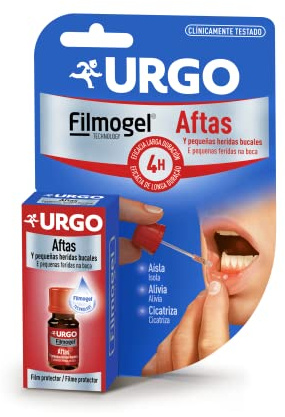 Urgo Aftas Filmogel – Traitement liquide des maux de bouche – Gel de 6 ml avec spatule – Sans menthe – Non aromatisé – Adulte Formule naturelle – Traitement des ulcères buccaux