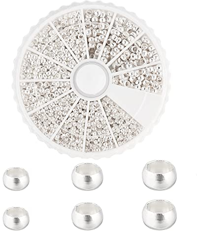 PH PandaHall 1800 Pcs 3 Tailles Perles à Écraser en Laiton Cache Perles a Ecraser pour Bijoux 2-3mm Argent Perle Rondes à Écraser Fermoir pour Fabrication de Bijoux Bracelet, Trou: 1.2-2mm