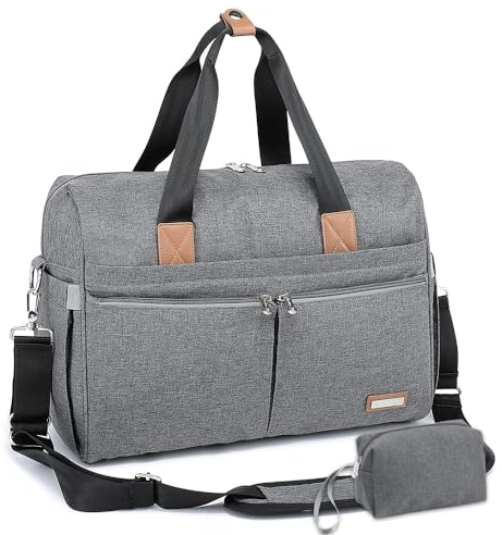 RUVALINO Wickeltasche, Große Weekender-Reise Wickeltasche, stilvoll für Mama und Papa, umwandelbare Babytasche für Jungen und Mädchen mit Wickelauflage, isolierten Taschen (grau)