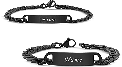 Meinearmbänder Personalisierbares Partnerarmband mit Gravur | Hochwertiges Pärchenarmband aus Edelstahl in Schwarz | Persönliche Namensgravur | Ideal als Armband für Paare oder Freundschaftsarmband