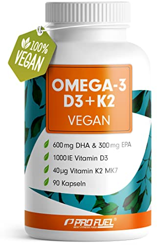 Omega-3 vegan + D3 & K2 (90x), 1100mg Algenöl mit 600mg DHA & 300mg EPA + 1000 IE Vitamin D3 + 40 µg Vitamin K2 - O3 D3 K2 vegan Essentials - Omega-3 Kapseln hochdosiert, bioverfügbar & laborgeprüft