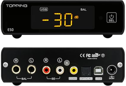 TOPPING E50 MQA DAC ES9068AS XMOS XU216 DSD512(Nativ) DSD256(DOP) PCM768kHz USB DAC USB/Koax/Opt Eingänge RCA/TRS Ausgänge Decoder mit Fernbedienung (Schwarz)