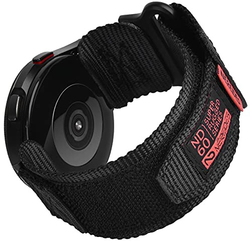 Nereides 20mm Watch Strap Compatible with Samsung Galaxy Watch 7 6 5 4 FE 40mm 44mm/6 4 Classic/5 Pro, Nylon Sport Band Compatible with Garmin Vivoactive 6 5 3/Forerunner 645 55 245 (L, Black)