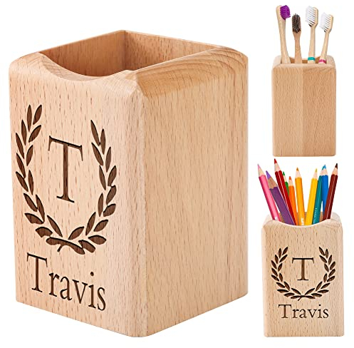 Personalisierter Stifthalter Holz Stifthalter für Schreibtisch Custom Name Stifthalter für Kollegen, Lehrer, Kinder, Stiftetöpfe für Schreibtisch Schreibwaren Organizer für Schule, Zuhause, Büro