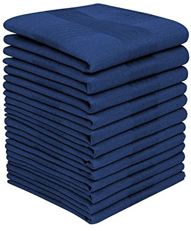 Zenssia Men's Dark Blue Pure Cotton Handkerchiefs with Hem, Pack of 12 Pieces Hankies