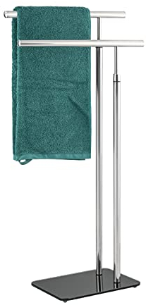 bremermann Stand-Handtuchhalter freistehend, 2 Stangen, Handtuchständer, Edelstahl und Glassockel