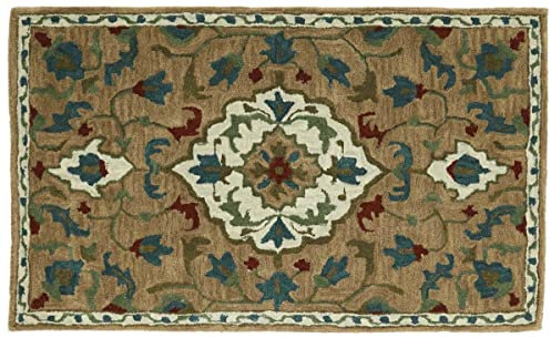 RUG PRINCE Wollteppich 90x160 Braun Medaillon Handarbeit Handtuft Modern 182