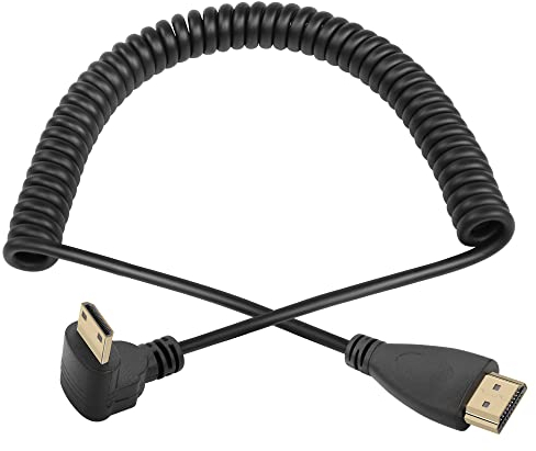 PNGKNYOCN Mini-HDMI-auf-HDMI-Spira-Kabel, 90 Grad Abwärtswinkel, Mini-HDMI-Stecker auf HDMI-Stecker, Adapter, Spiralkabel, unterstützt 3D 1080P (nach unten gebogen)