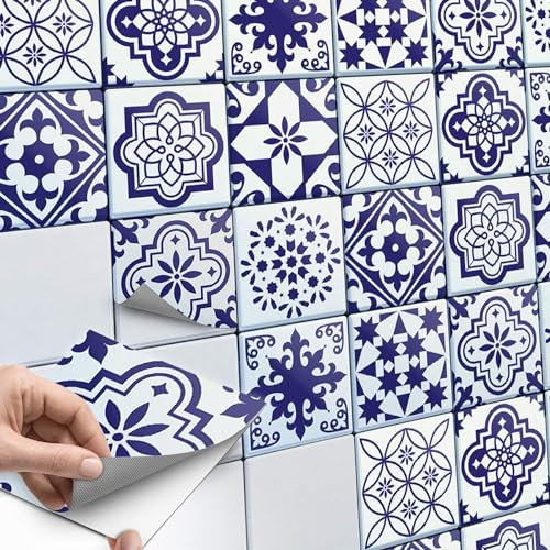 30 Stück Fliesenaufkleber 10x10 cm für Bad und Küche - Mosaikfliesen, Klebefliesen - Klebefolie Fliesen selbstklebend SET // Design: Azulejo Love