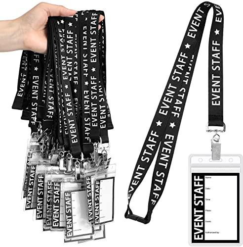 Harloon 25 x schwarze Eventmitarbeiter-Schlüsselbänder mit 25 transparenten Kunststoff-Ausweishaltern mit drehbarem Metallhaken und 50 Stück Backstage-Pass, Mitarbeiterausweis, für Konferenzen,