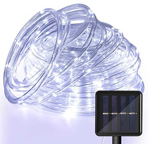 Jopassy Solar Lichterkette Aussen 20M 100LED, Lichtschlauch Außen Innen 8 Modi Lichtschlauch für Weihnachten, Party.Wasserdicht Außenlichterkette- weiß