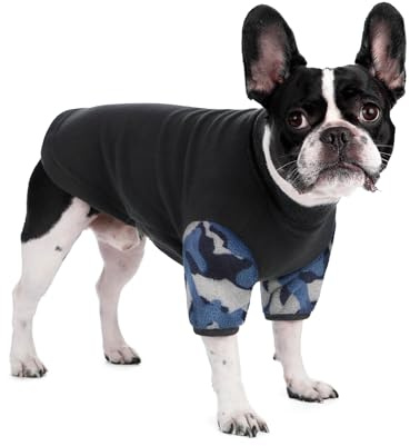 Fleece Pullover für Hunde mit D-Ring, Warmer Winter Pullover für Haustiere, Pyjama, Verstellbarer Ausschnitt, Haustierkleidung für Welpen, Kleine bis Mittlere Hunde _L (Dunkelgrau)