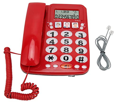 Pilipane Telefono con Filo con Suoneria Regolabile,Telefono con Tasti Grandi per Anziani, Telefono con Filo con ID Chiamante per Ufficio Domestico, Telefono Fisso Cablato Montabile a Parete(红色)