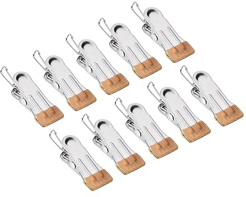 QUARKZMAN 10pcs INOX Acier Pinces Linge, Polyvalent Vêtements Épingles Linge Pinces avec Fermoir pour Extérieur Corde Linge suspensions Séchage, Or
