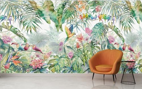 Audace Liberté Papier Peint Panoramique Jungle,Soie 355×250cm 3D Poster Geant Mural, Personnalisé taille, pour Salon Chambre Restaurant Décoration Murale - Perroquet Dos De Tortue Bambou