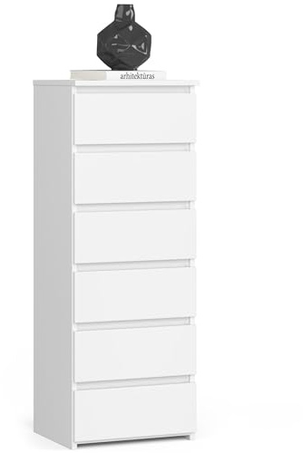 Home Collective Elegante cassettiera a 6 cassetti per interni minimalisti Alta 109 cm e larga 40 cm Soggiorno, camera da letto, corridoio, armadio, credenza, ampio spazio di archiviazione Bianco