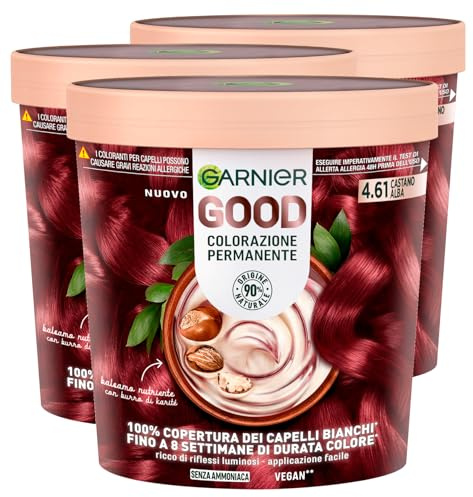 Garnier Good Permanente Haarfärbung Bis zu 8 Wochen Brillante und leuchtende Farbe Deckt 100% der weißen Haare ab Vegane Formel Ohne Ammoniak 4.61 Kastanienbraun Alba - 3 Packungen