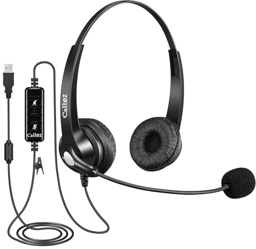 Callez Casque USB avec Microphone antibruit pour PC Portable, Casque d'ordinateur Filaire pour Les équipes Zoom réunion Travail de Bureau Centre d'appels d'affaires, contrôle en Ligne, Chat Clair