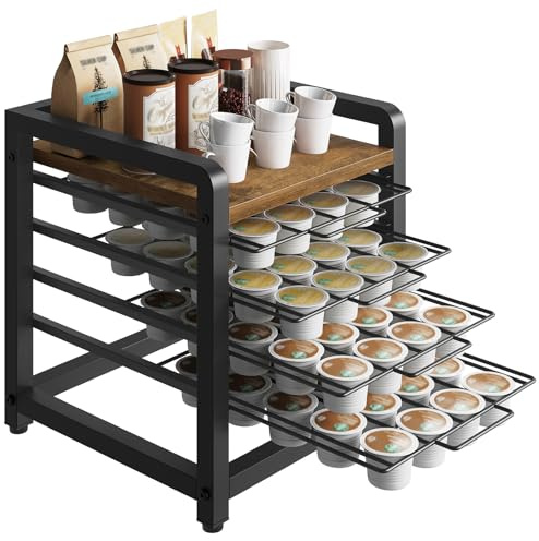 YATINEY kaffekapselhållare med 4 lådor, förvaring av 80 kaffekapslar, kaffekapselhållare för sirap, muggar, vintagebrun XKH04BRY1