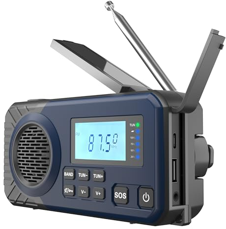 Acta Berg Radio de manivela | Radio de emergencia con manivela y batería de 5000 mAh | Radio solar con receptor mundial | manivela Blackout equipo de emergencia | como linterna y cargador, AM/FM/SW,